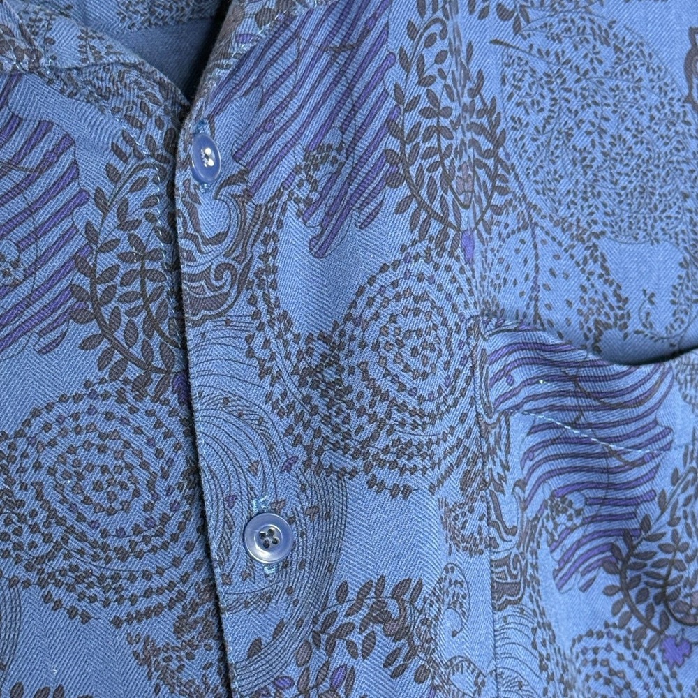 Vintage Silk Mens Button Up Camp Shirt XXL Blue Floral‎ Paisley Print Soft Event - Picture 8 of 9